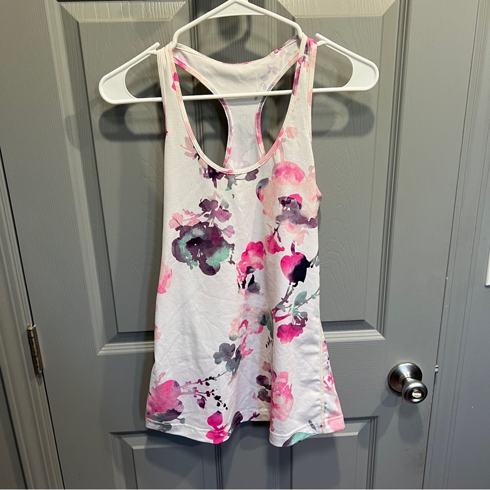 Lululemon White Floral Cool Racerback Tank - Size 8